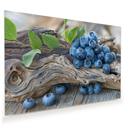 Wandbild mit dem Motiv Treibholz und Blaubeeren
