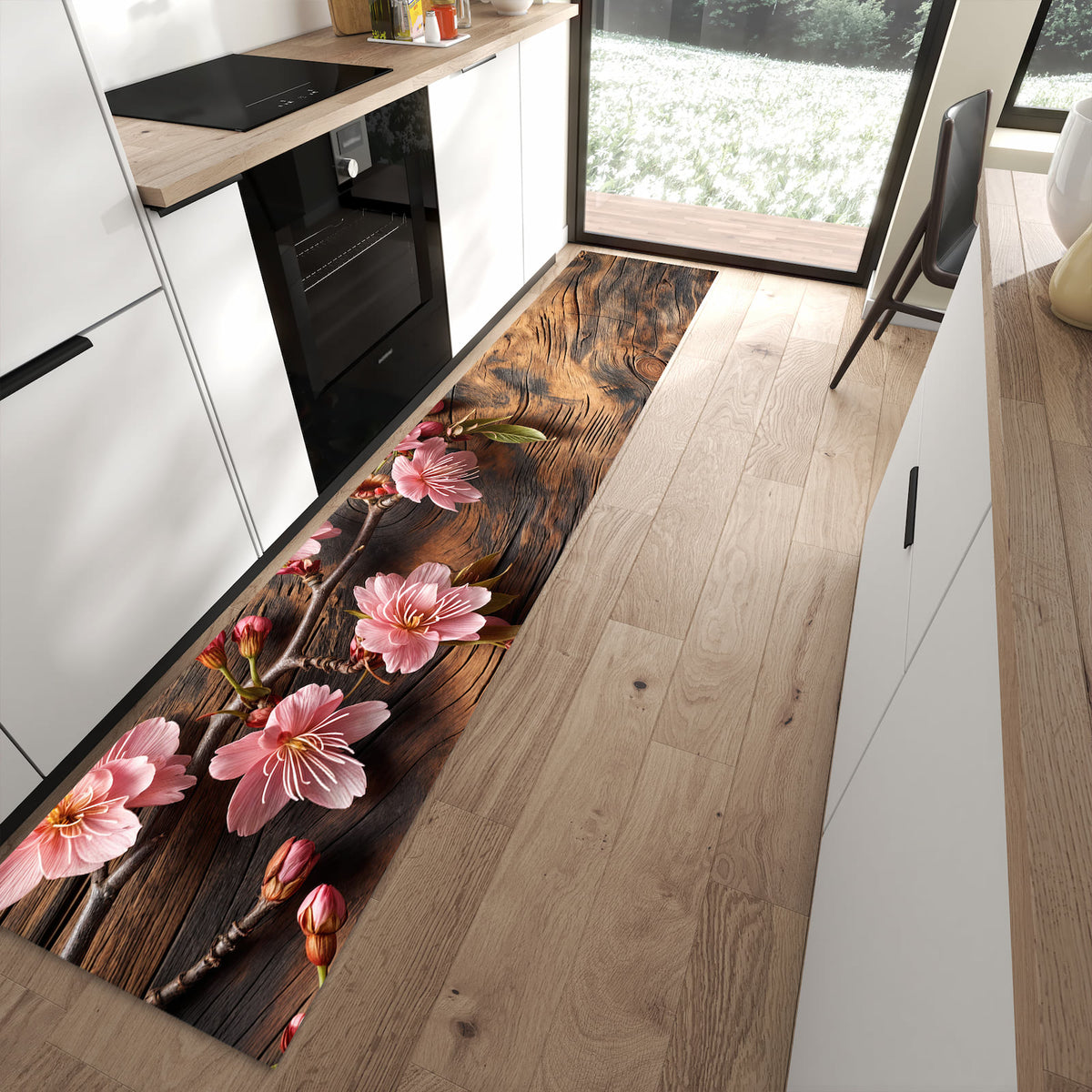 13 Größen – von 60 × 90 bis 80 × 300 cm – Küchenläufer - Zweige auf Dunkelholz