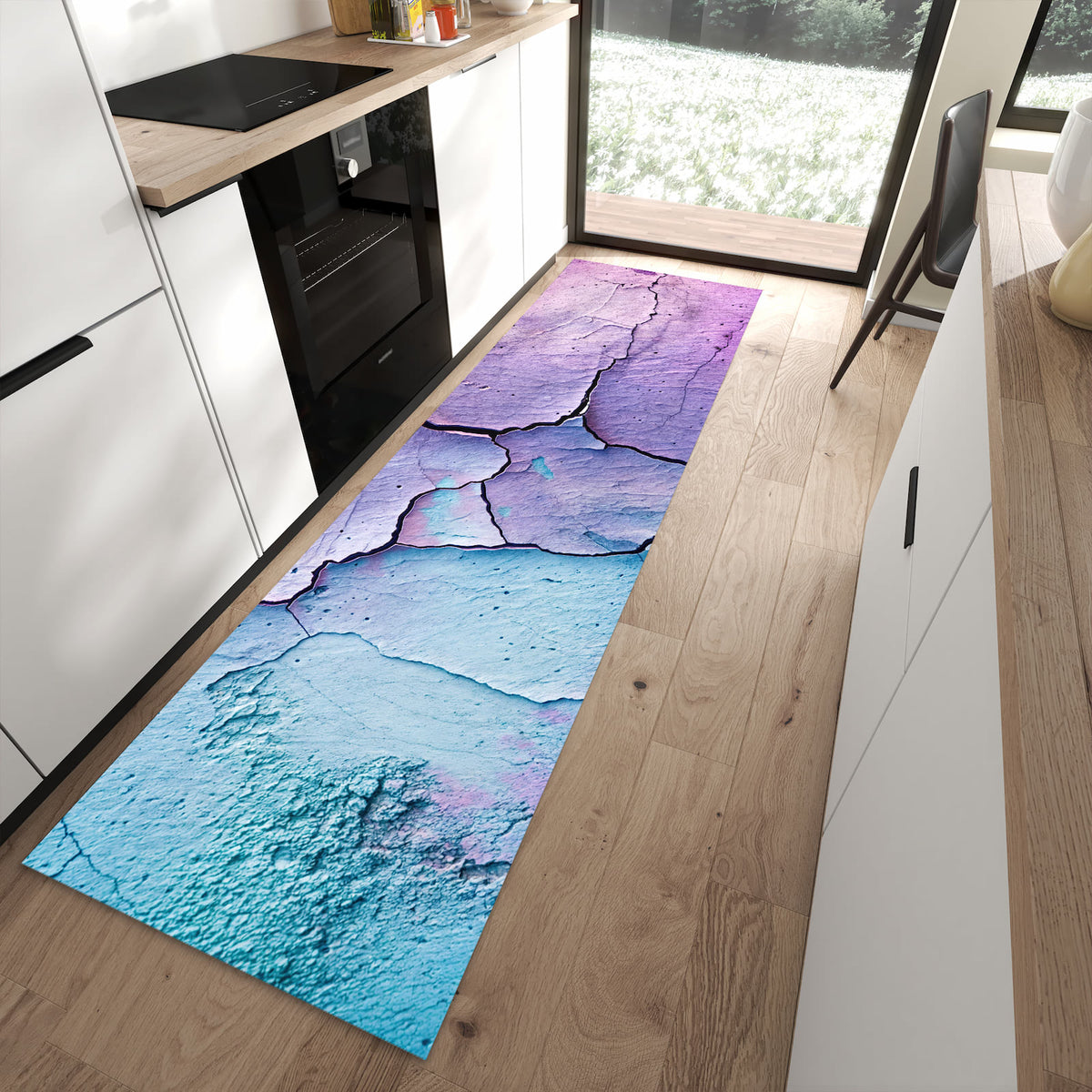 Fleckenresistenter Küchenteppich mit Motiv Oberfläche des Rissige in moderner Küche