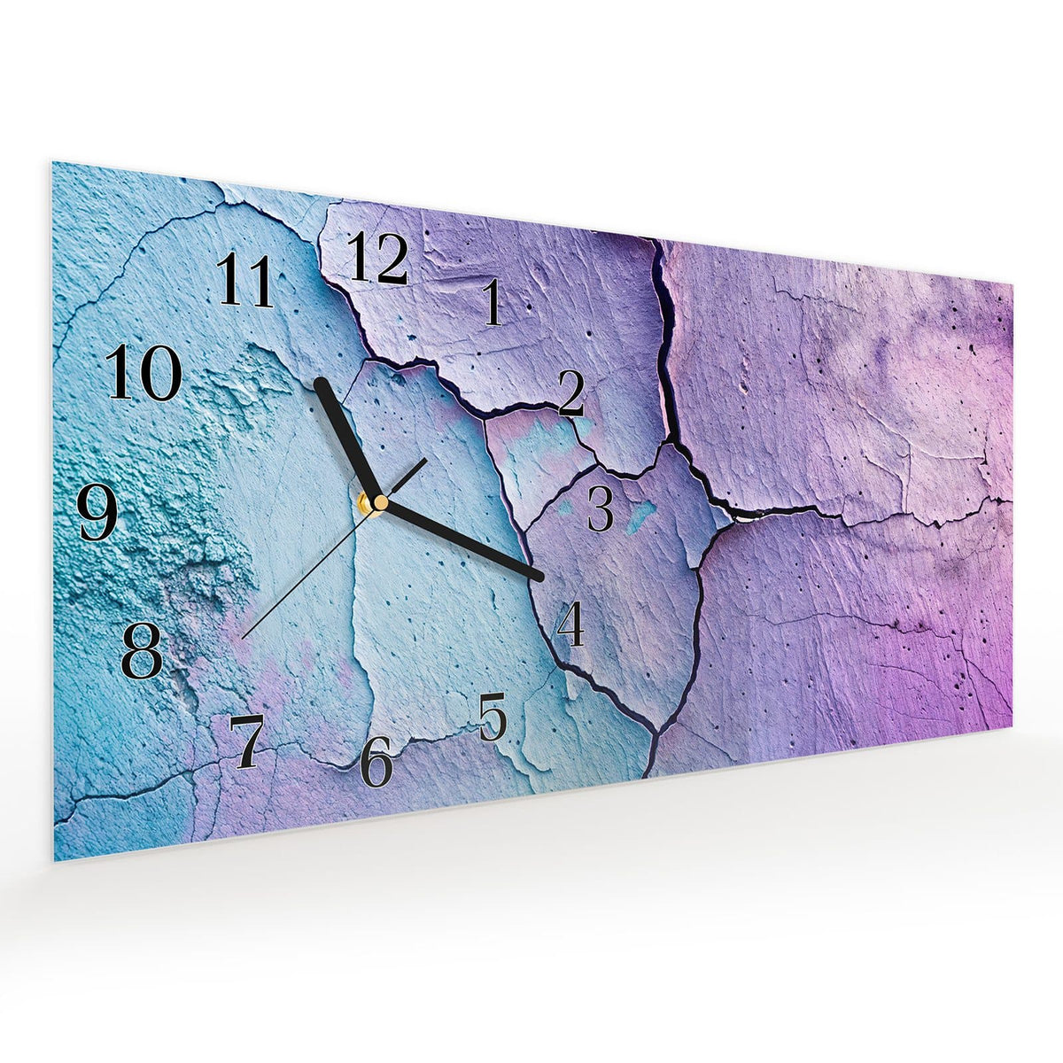 Vormontiert – mit Schwebeeffekt – Wanduhr Rissige Oberfläche Detail aus Glas – Querformat 60 × 30 cm
