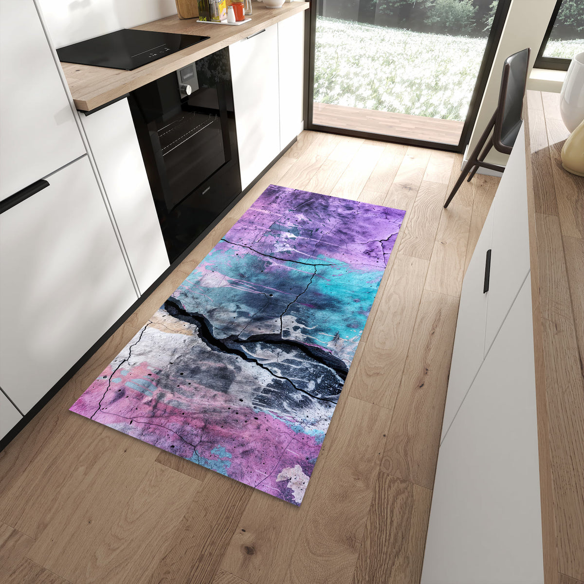 Waschbarer Küchenläufer mit Motiv Graffiti Wand Kunst für Ordnung in moderner Küche