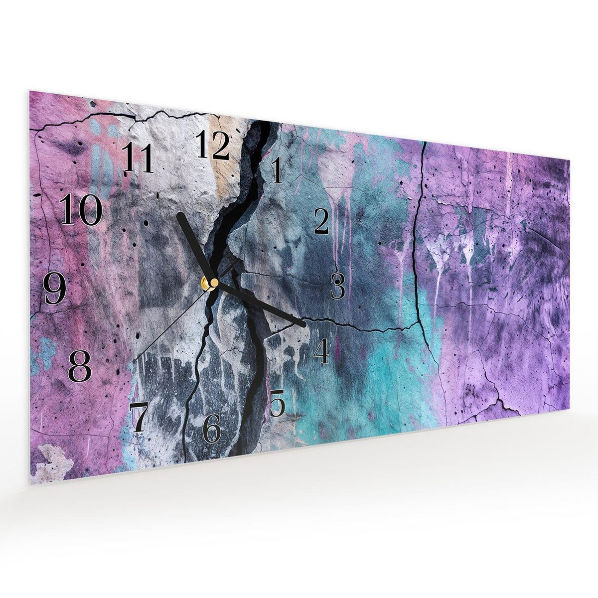 Vormontiert – mit Schwebeeffekt – Wanduhr Graffiti Wand Kunst aus Glas – Querformat 60 × 30 cm