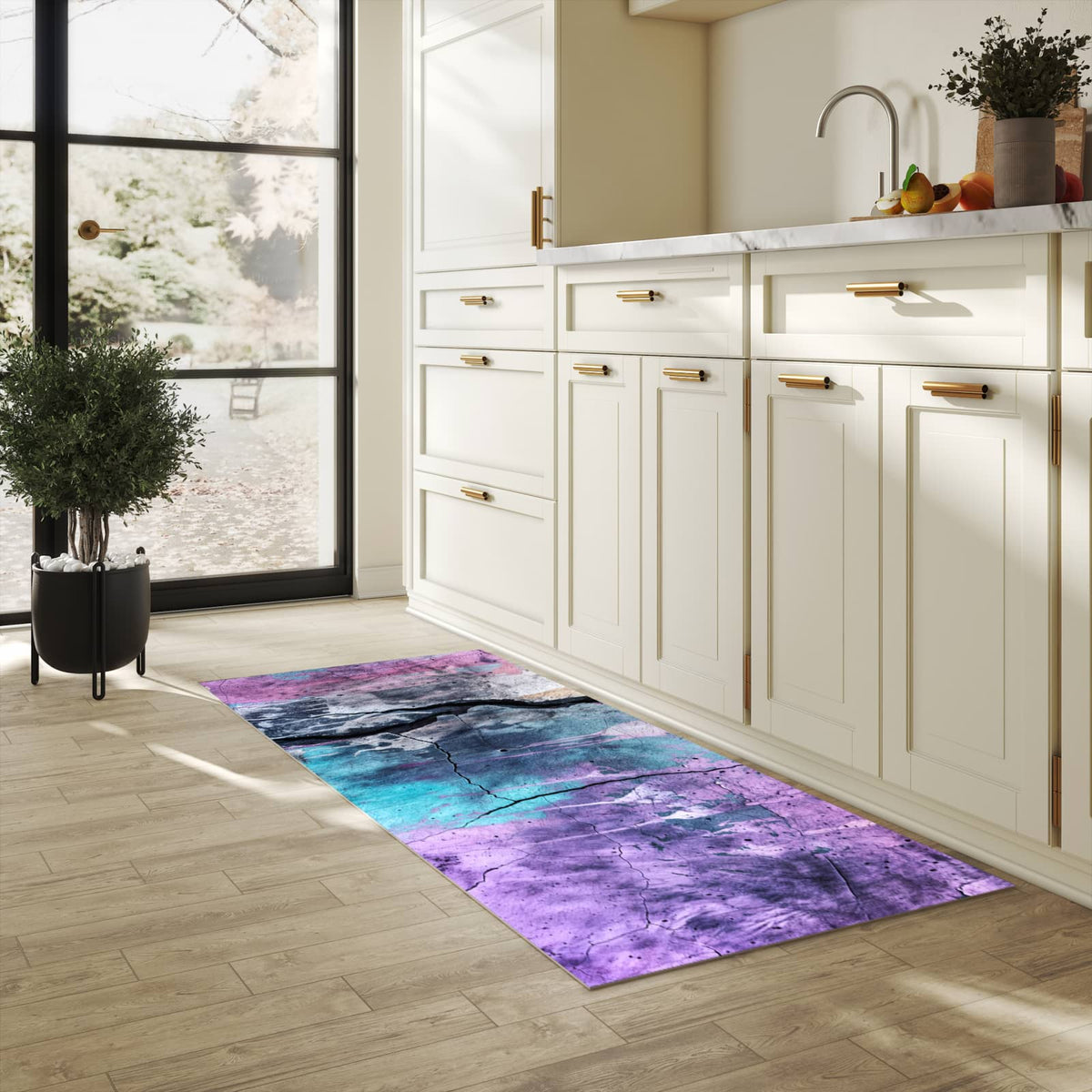 Fleckenresistenter waschbarer Teppich Küche mit Motiv Graffiti Wand Kunst in heller Küche
