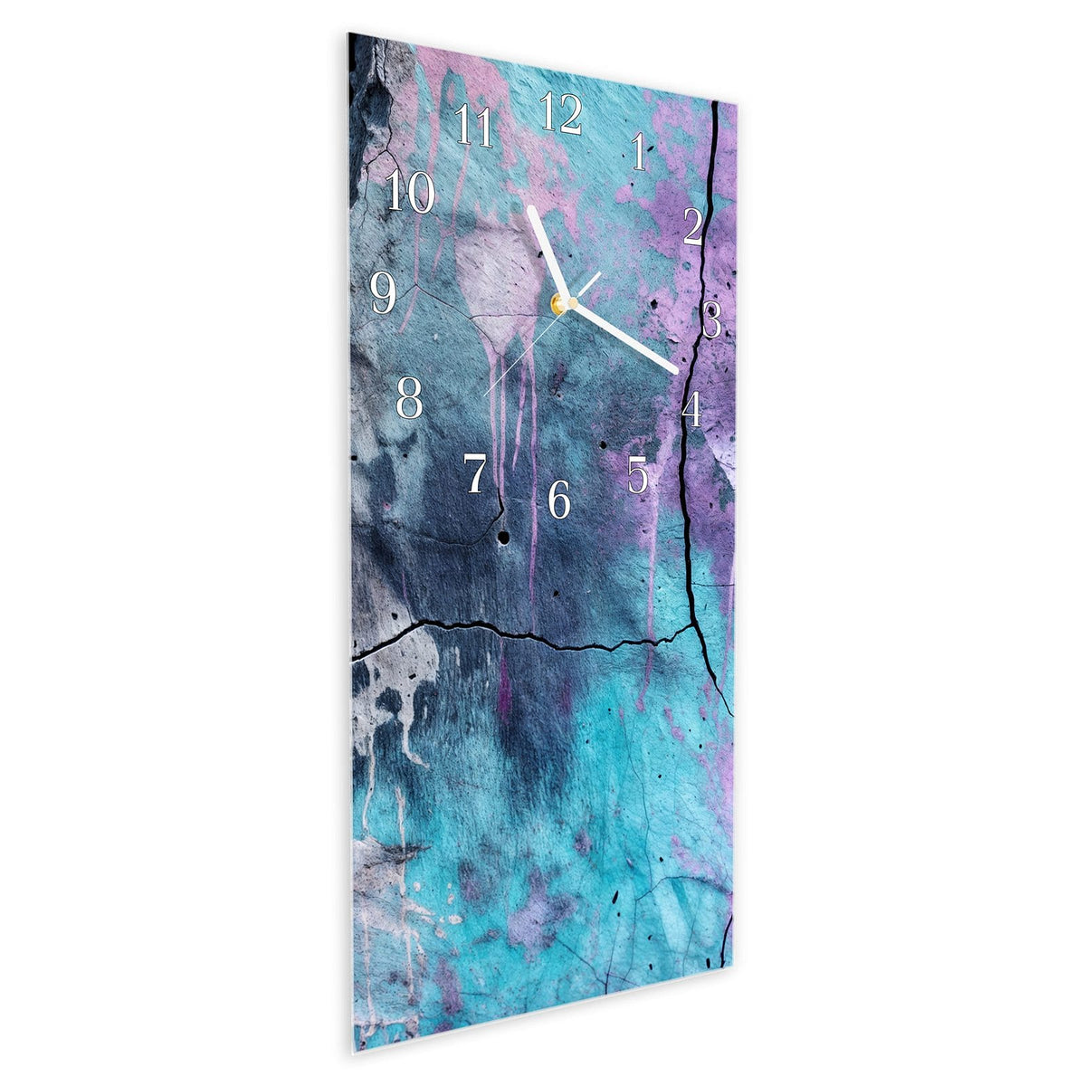 Vormontiert – mit Schwebeeffekt – Wanduhr Graffiti Wand Kunst aus Glas – Hochformat 30 × 60 cm