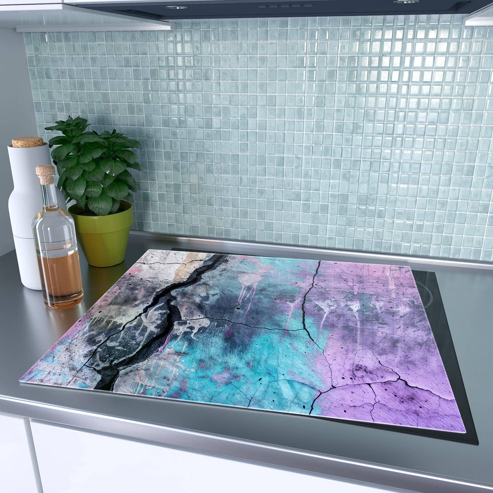 1-teilige Herdabdeckplatte aus Glas mit Graffiti Wand Kunst-Motiv auf dem Ceranfeld