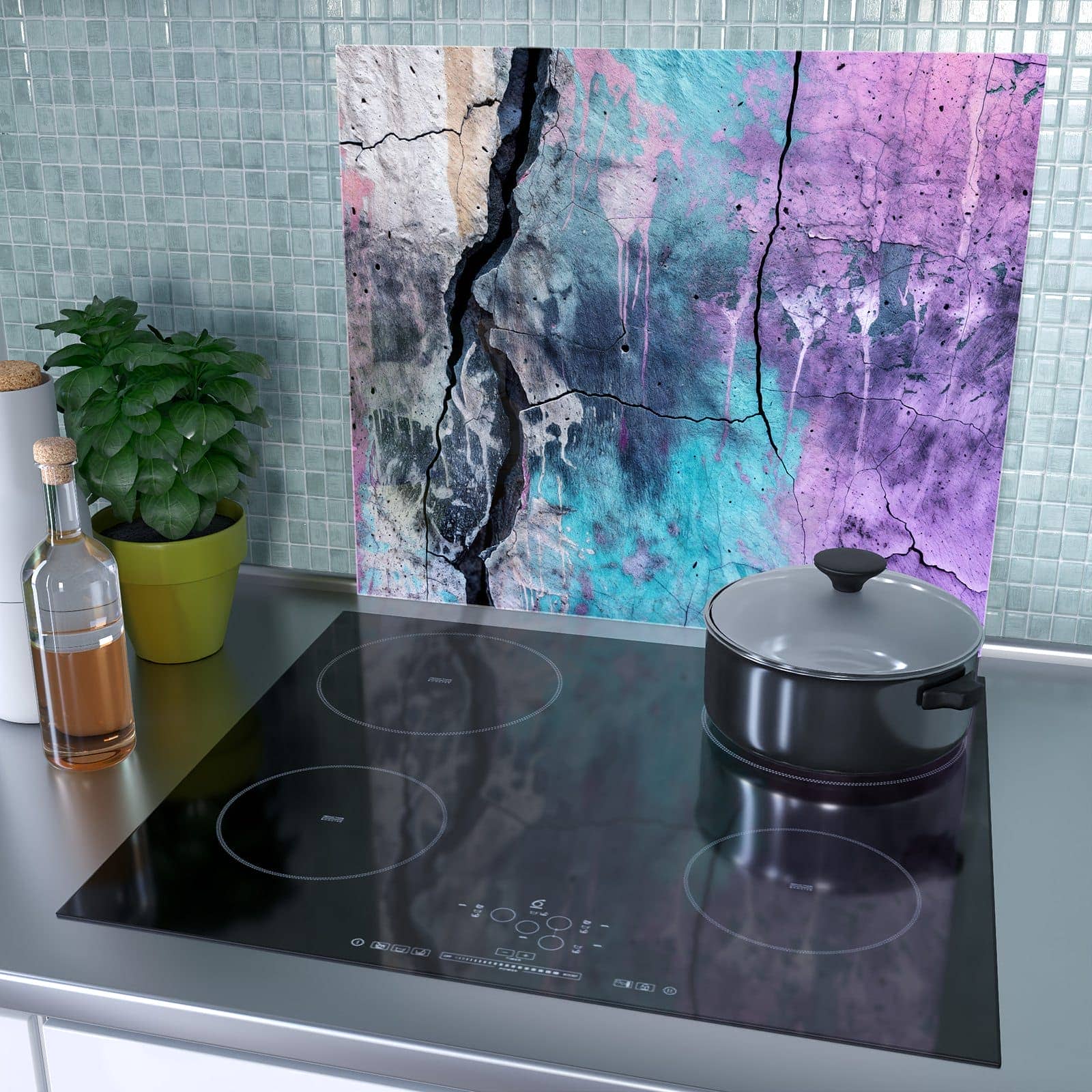 1-teilige Herdabdeckplatte mit Graffiti Wand Kunst-Motiv als Spritzschutz hinter dem Kochfeld