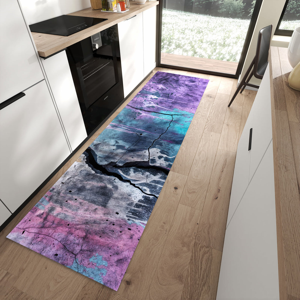 Feuchtigkeitsresistenter rutschfester Küchenläufer mit Motiv Graffiti Wand Kunst in moderner Küche