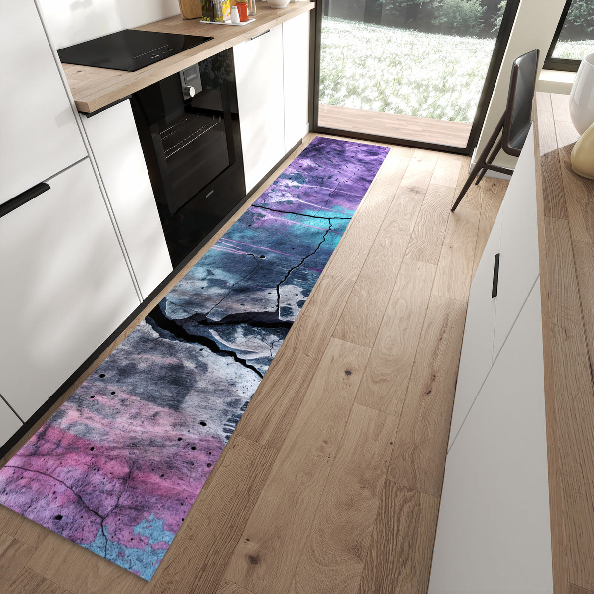 Strapazierfähiger Küchenläufer mit Motiv Graffiti Wand Kunst in moderner Küche