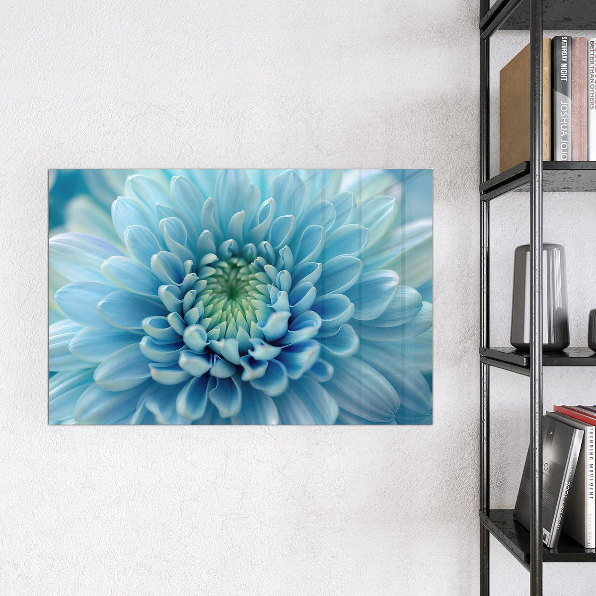 Magnettafel - Helle Chrysantheme – Blaue Blüte in Spiralform