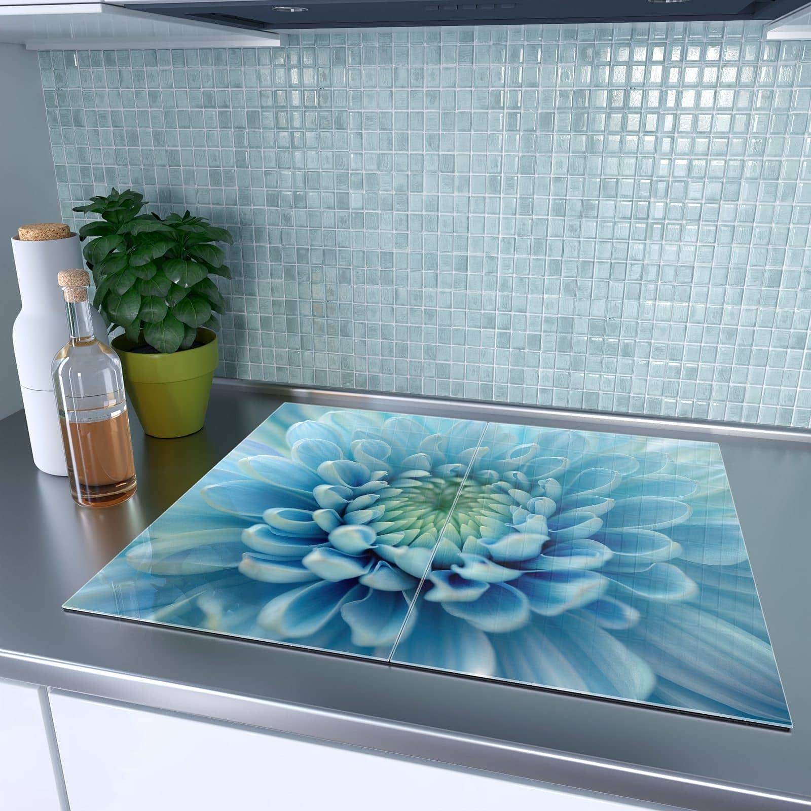 2-teilige Herdabdeckplatte mit Sanfte Blütenzauber-Motiv auf dem Ceranfeld