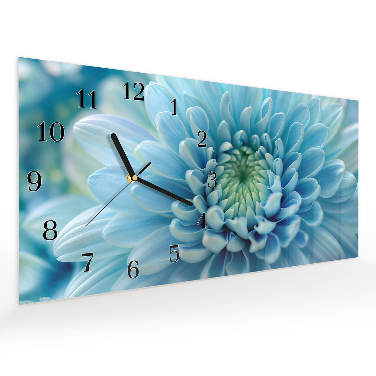 Vormontiert – mit Schwebeeffekt – Wanduhr Sanfte Blütenzauber aus Glas – Querformat 60 × 30 cm