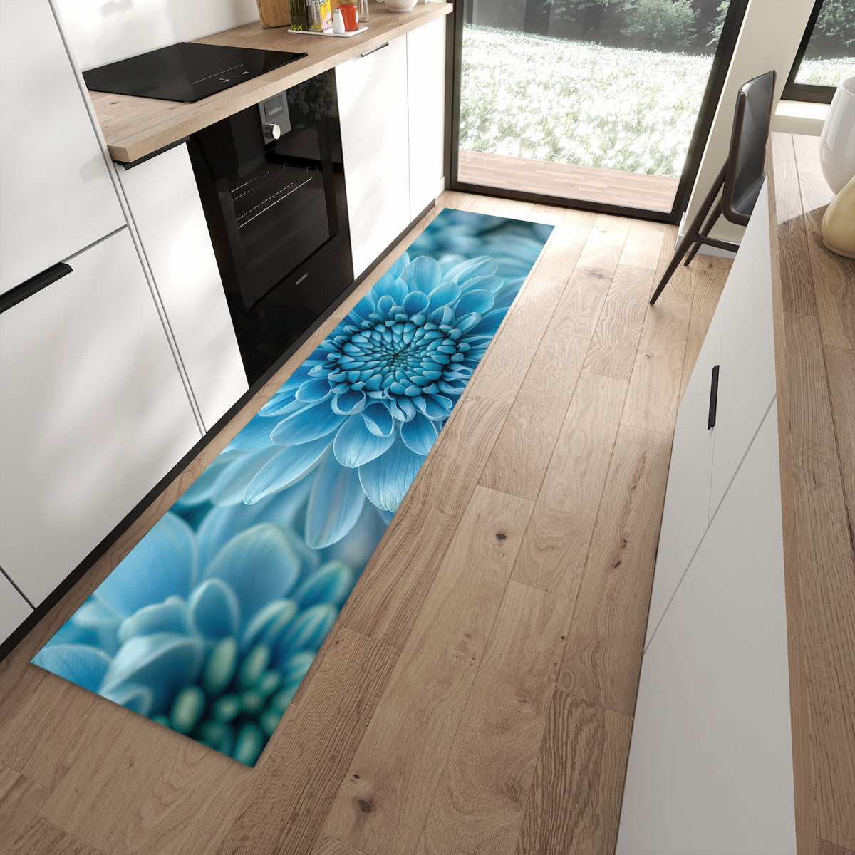 Waschbarer Küchenteppich mit Motiv Blume von Blaue in moderner Küche