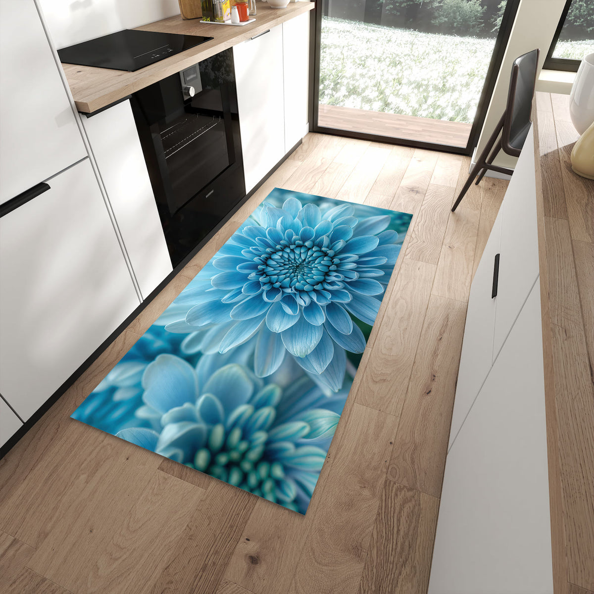 Farbbeständiger Läufer für den Eingangsbereich mit Motiv Blume von Blaue in moderner Küche
