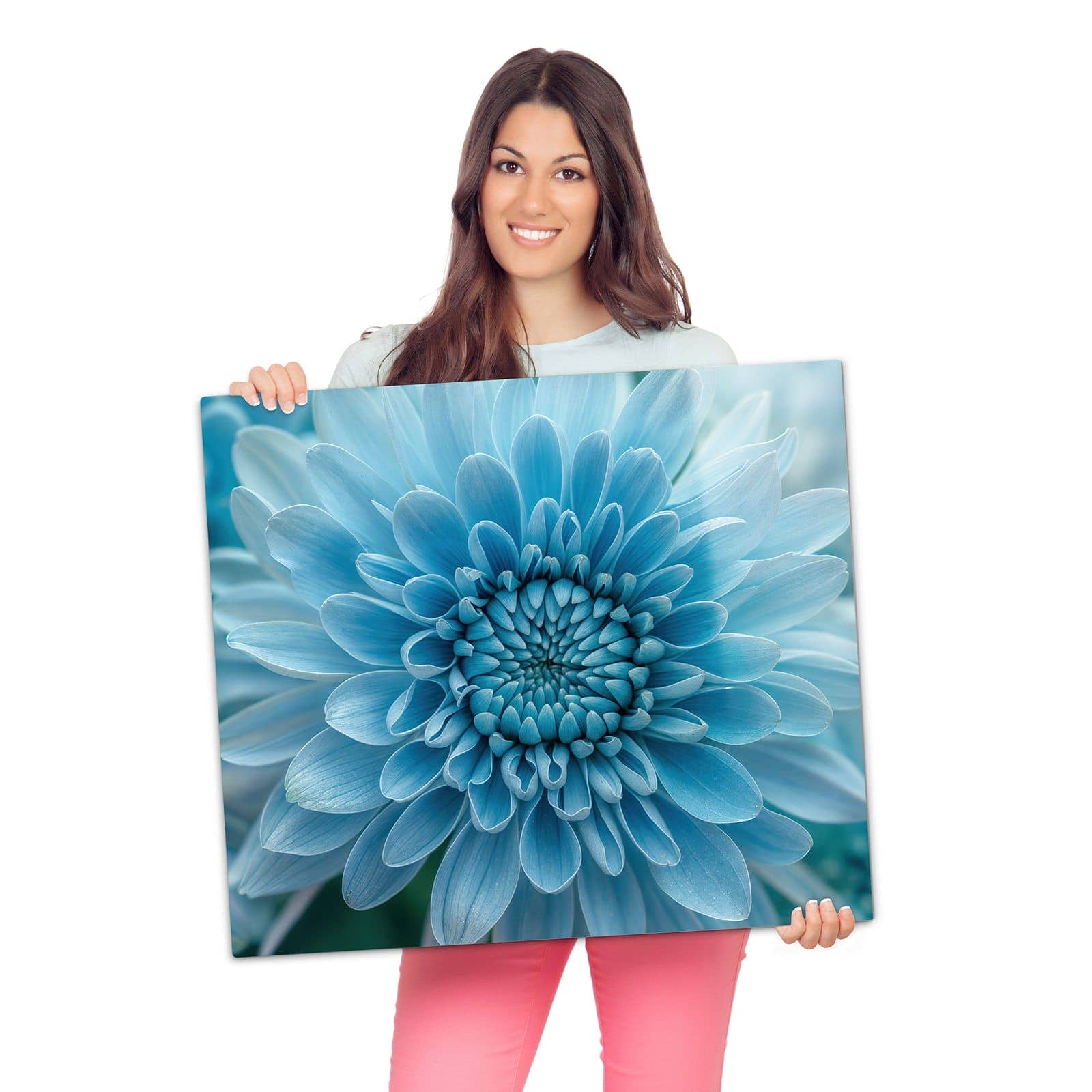 Abdeckung für Herdplatten mit Blaue Blüte Makro-Motiv wird zur Größendarstellung gehalten