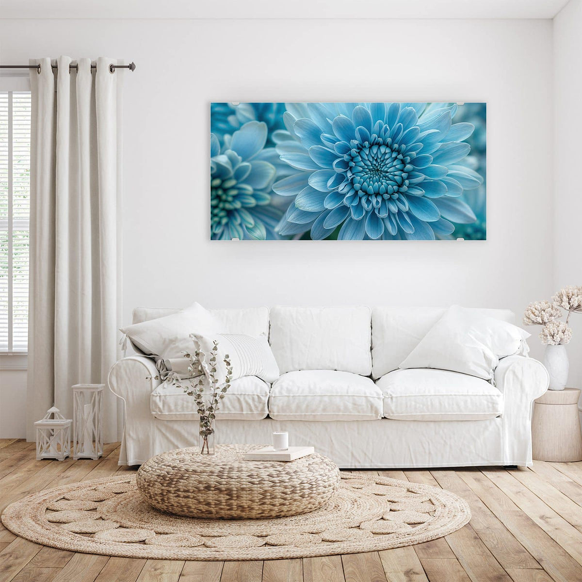 Wandbild - Blüte mit Türkiskern - Querformat – Blaue Blüte in Makroaufnahme