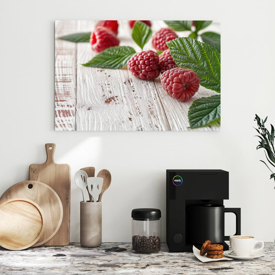 Maße Metall Magnettafel - Himbeeren auf Weiß