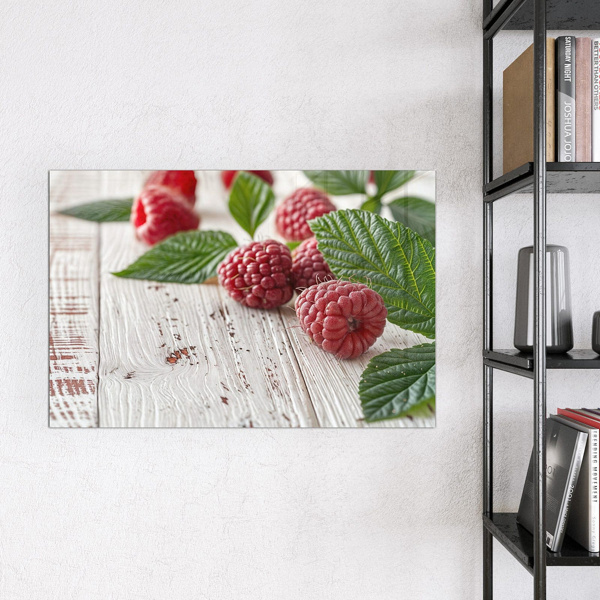 Magnettafel - Himbeeren auf Weiß – Himbeeren auf weißem Holz