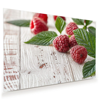 Wandbild mit dem Motiv Himbeeren auf Weiß