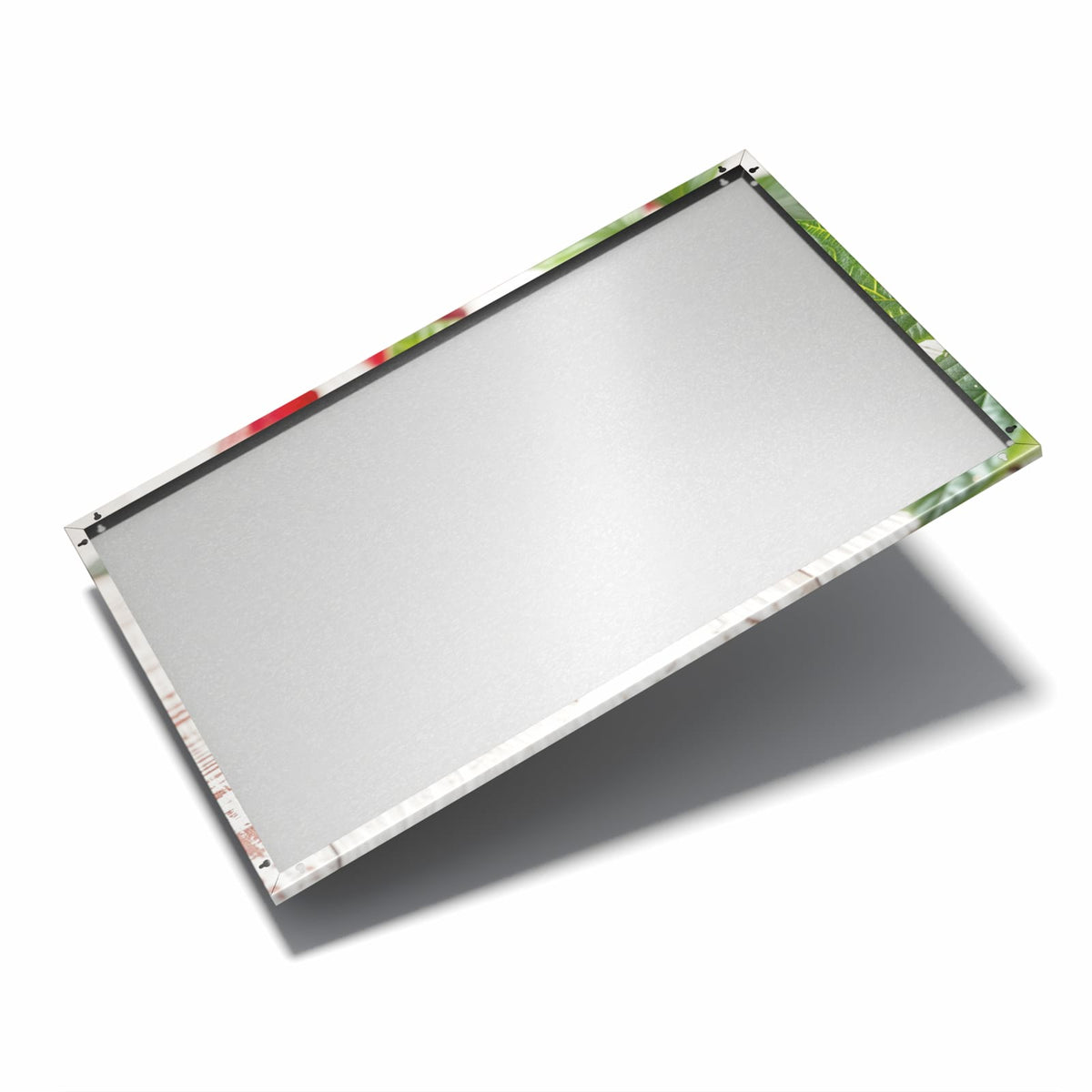 Nur 7 mm – liegt eng an der Wand – Metall Magnettafel - Himbeeren auf Weiß