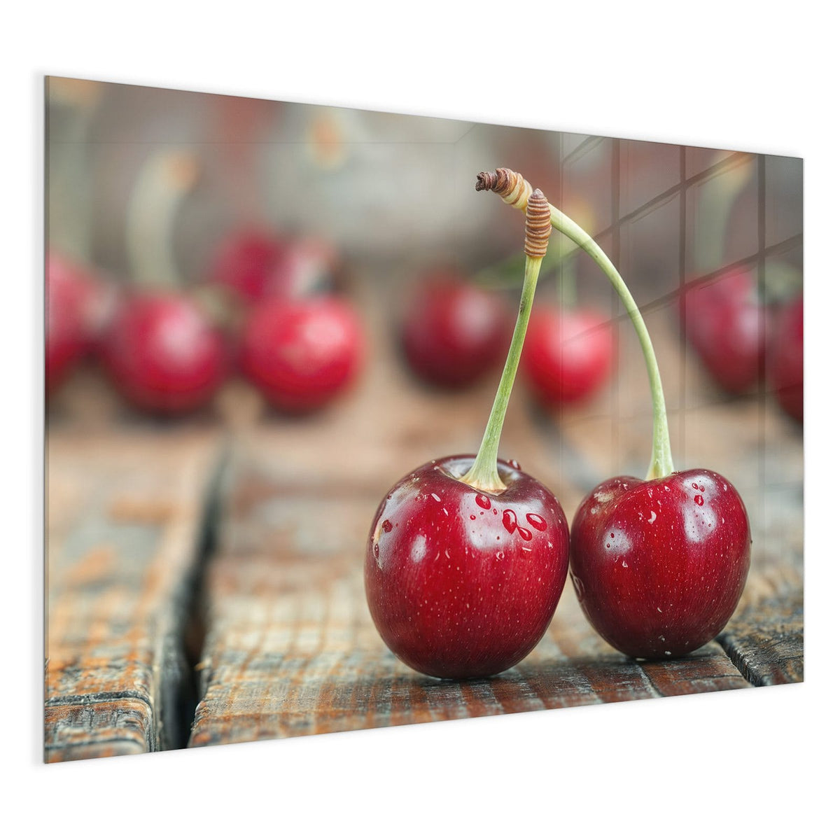 4 mm Glas statt lackiertem Blech – Glas Magnettafel - Zwei Kirschen auf Holz