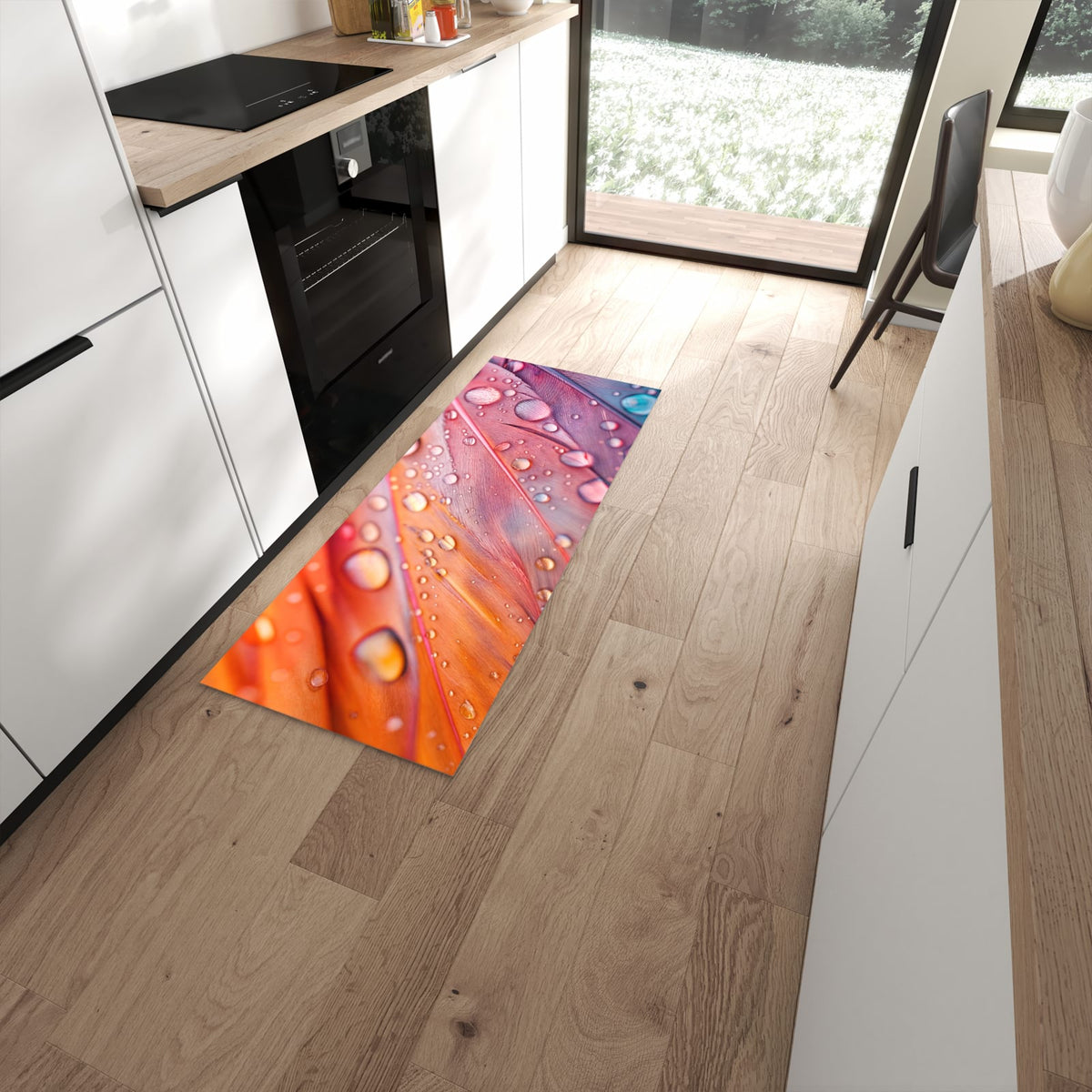 Küchenteppich mit Motiv Wassertropfen auf Federn für Trittkomfort in moderner Küche, waschbar #grösse_60 x 150 cm