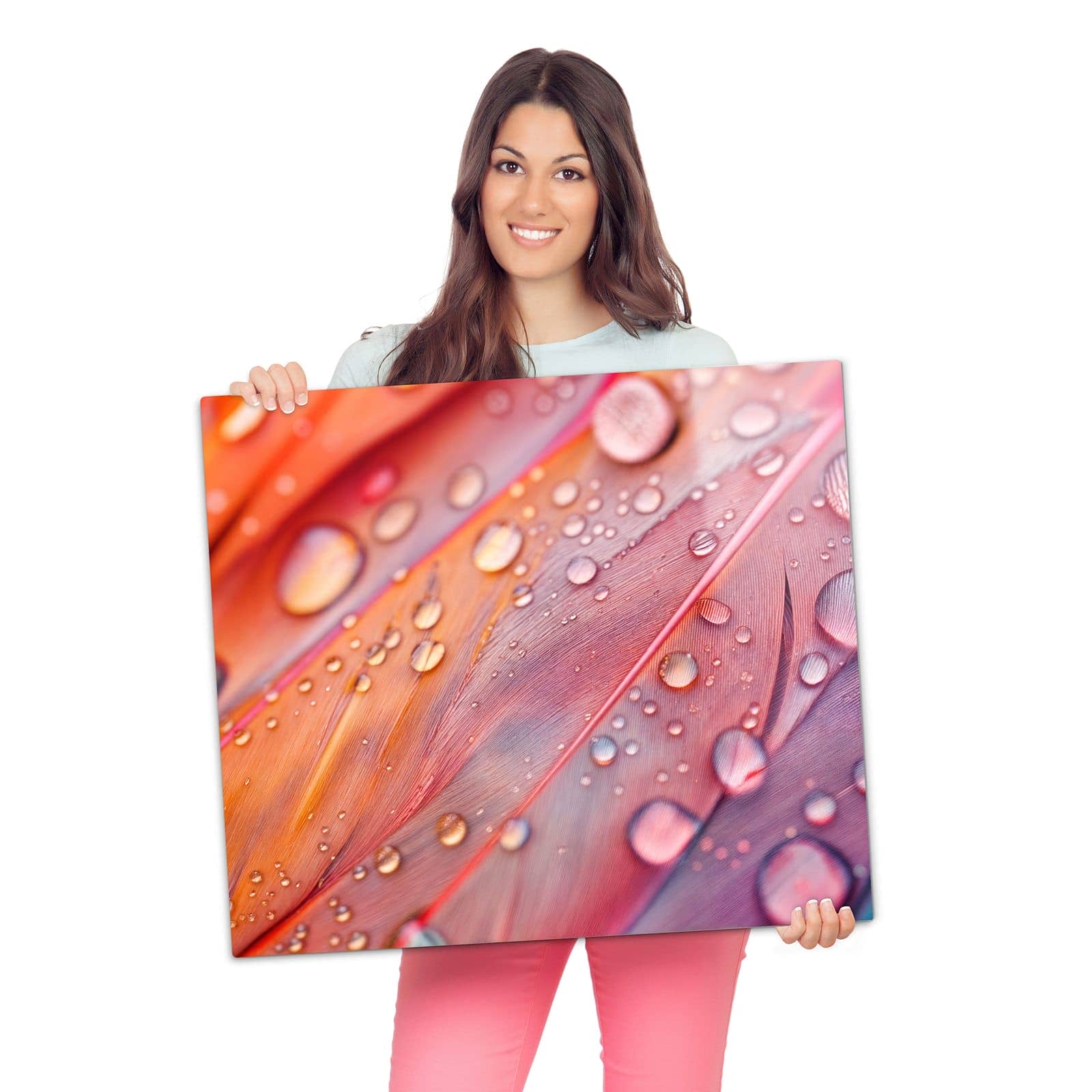 1-teilige Abdeckplatte für Herd mit Wassertropfen auf Federn-Motiv wird zur Größendarstellung gehalten