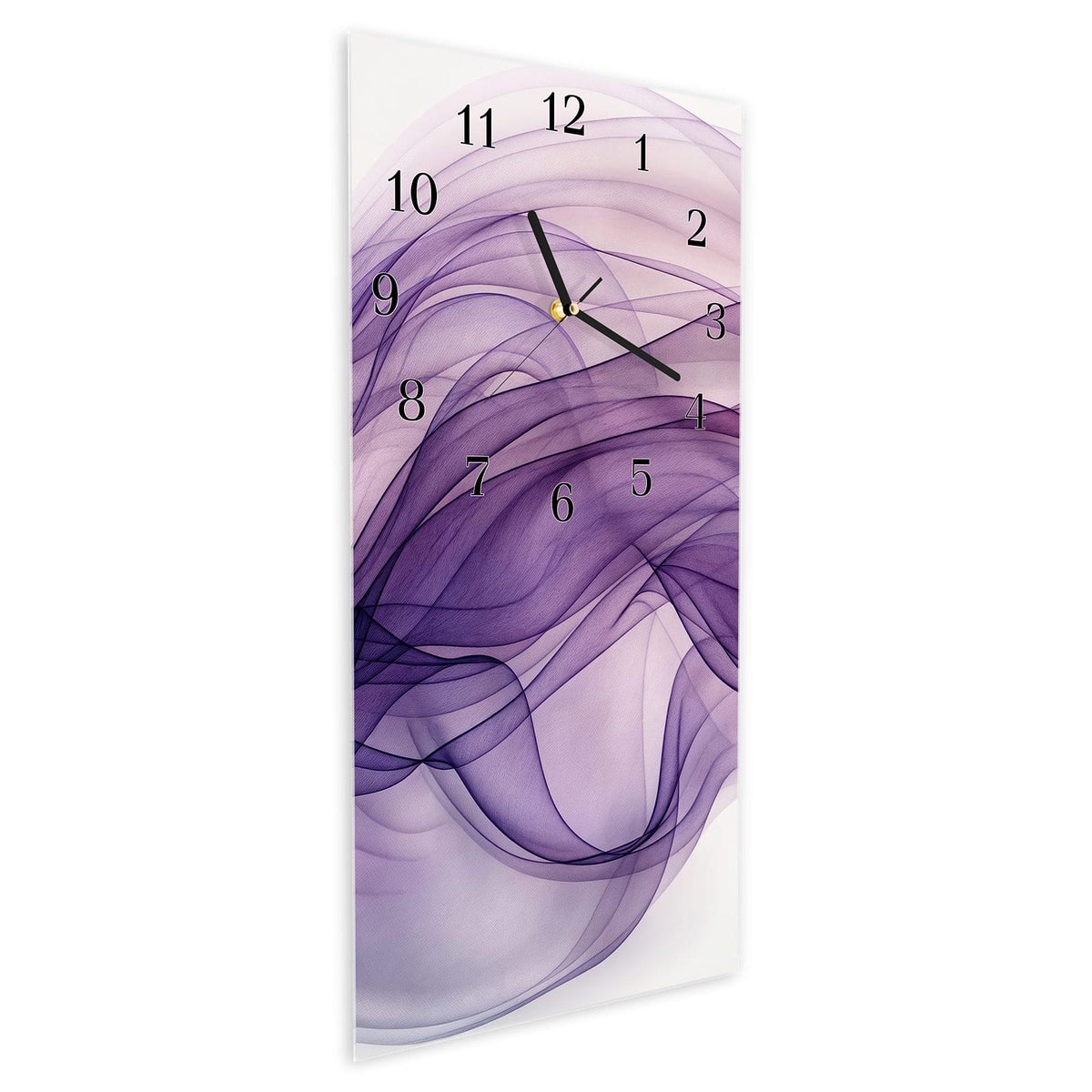 Vormontiert – mit Schwebeeffekt – Wanduhr Schwungvolle Linien aus Glas – Hochformat 30 × 60 cm