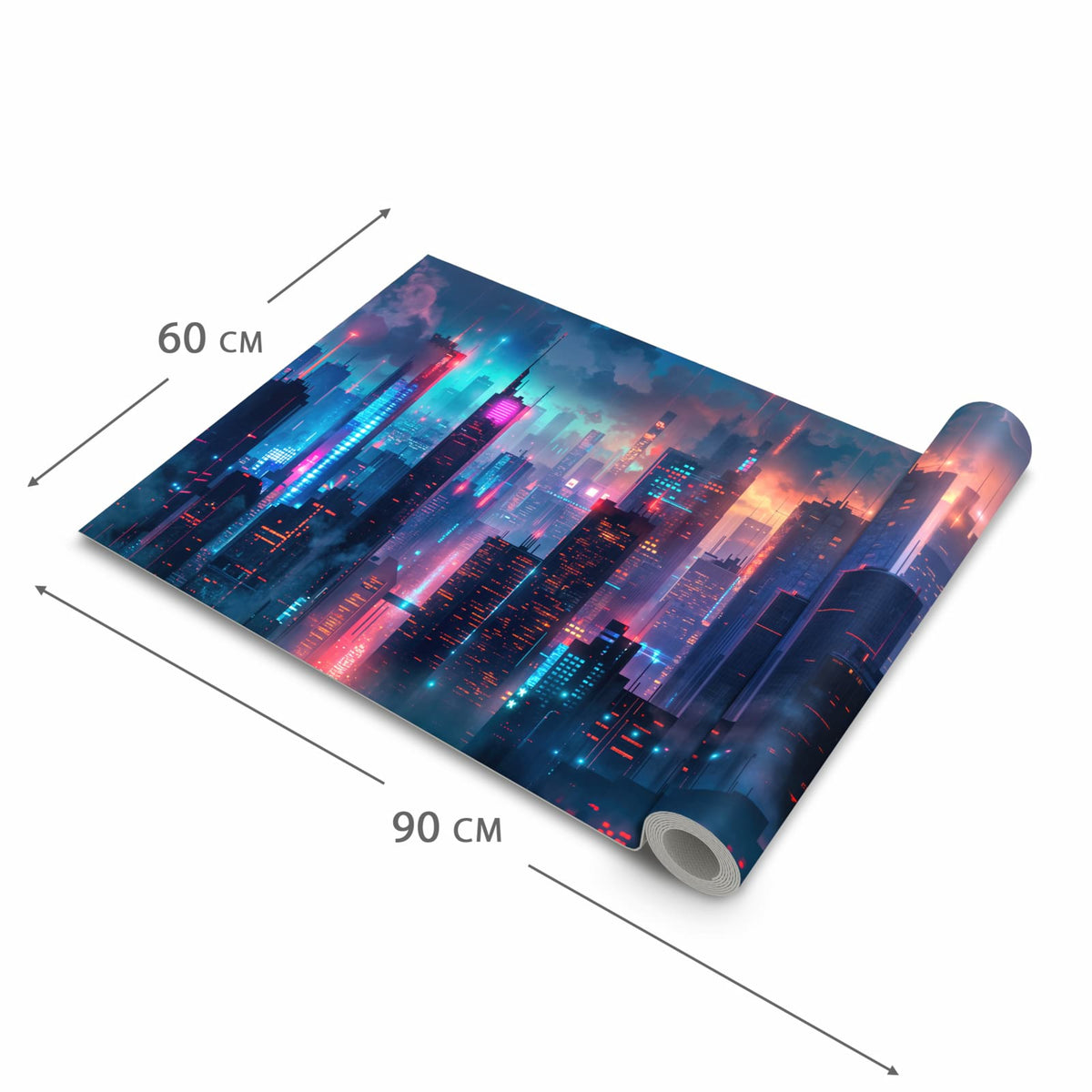 Geruchsneutraler waschbarer Küchenläufer mit Motiv Zukunftsstadt in der Grösse 80x250 cm