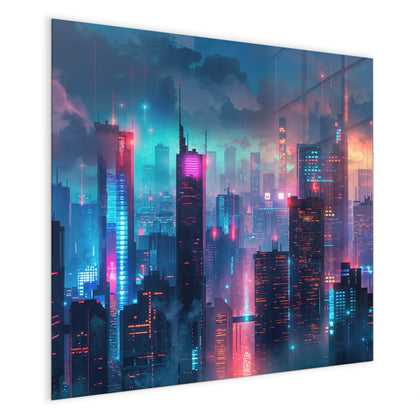 Magnettafel mit dem Motiv Neon Skyline bei Nacht
