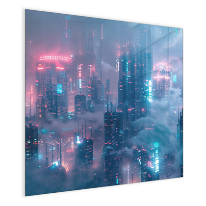 Magnettafel mit dem Motiv Wolkenkratzer in Neon