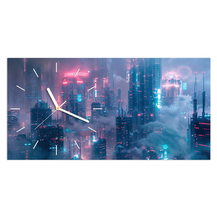 Wanduhr Futuristische Stadt aus Glas – Querformat 60 × 30 cm mit Ziffernblatt Linie
