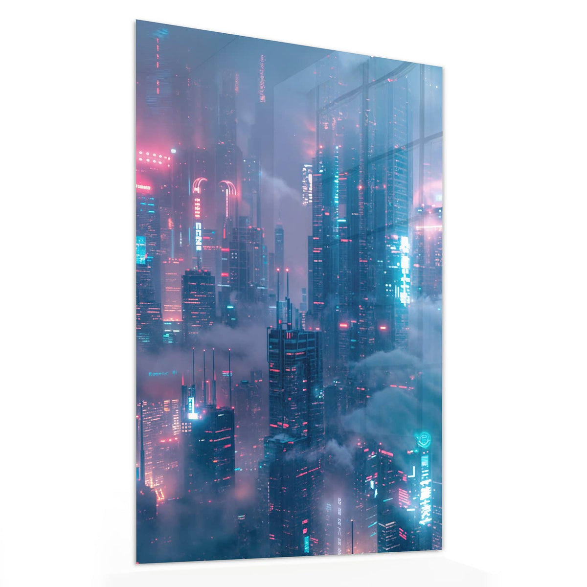 11 Größen – von 30 × 60 bis 60 × 150 cm – Wandbild - Wolkenkratzer in Neon - Hochformat