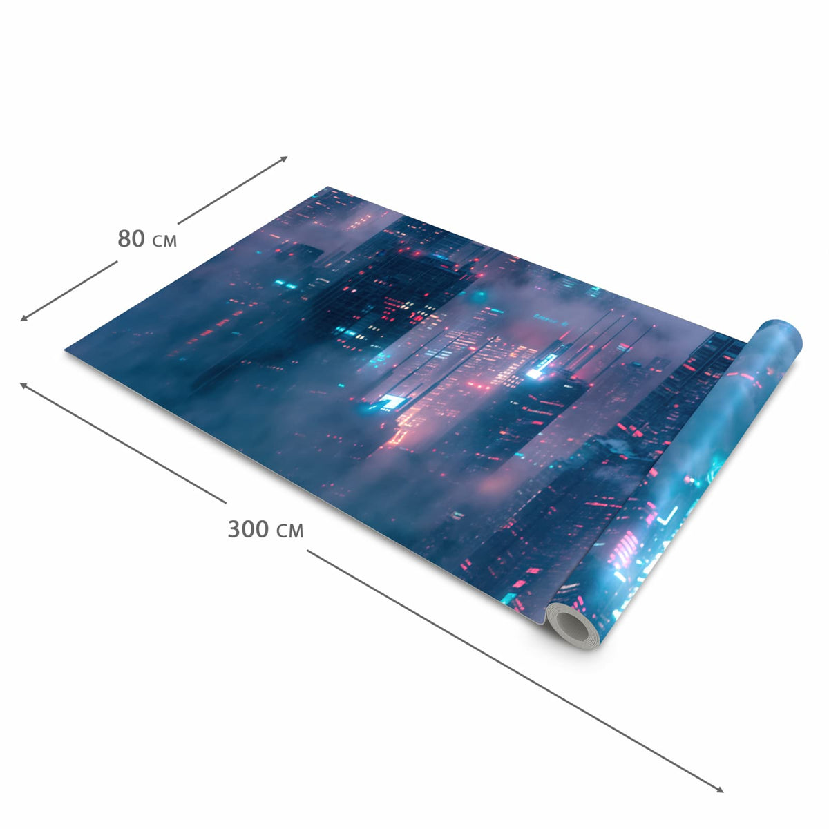 Waschbarer moderner Küchenläufer mit Motiv Futuristische Stadt in der Grösse 60x300 cm