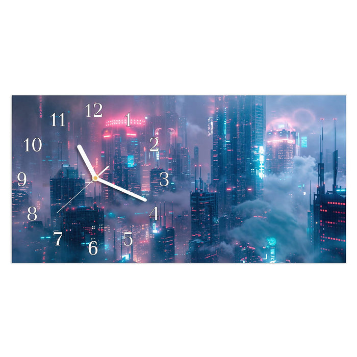 Wanduhr Futuristische Stadt aus Glas – Querformat 60 × 30 cm mit Ziffernblatt Klassisch