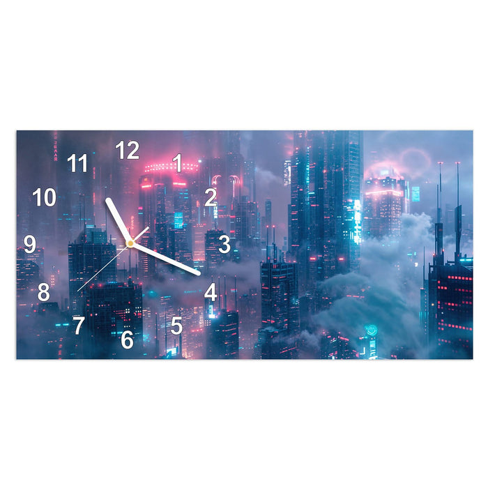 Wanduhr Futuristische Stadt aus Glas – Querformat 60 × 30 cm mit Ziffernblatt Modern