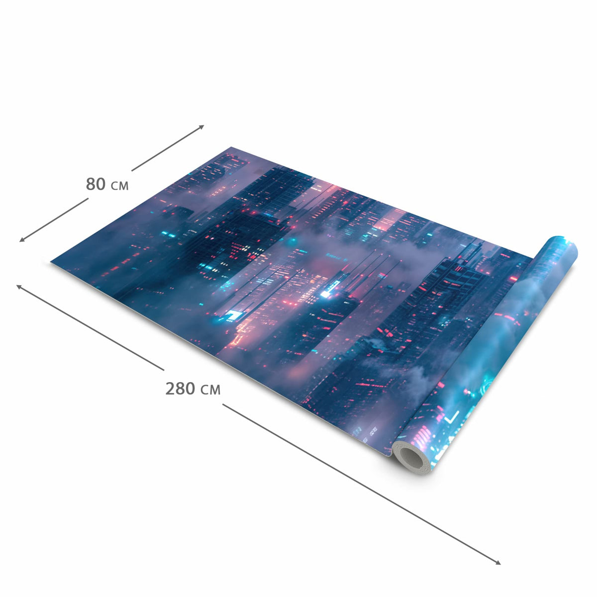Strapazierfähiger Küchenläufer mit Motiv Futuristische Stadt in der Grösse 60x300 cm, waschbar