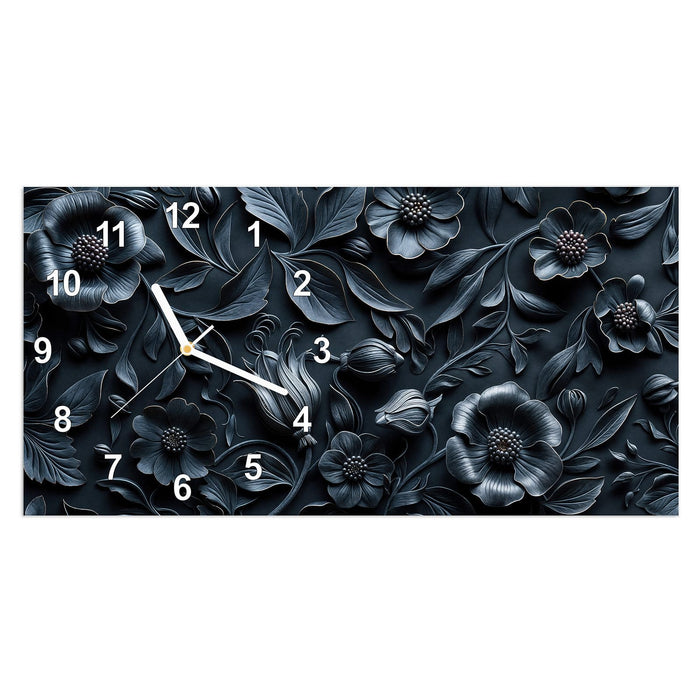 Wanduhr Florales Muster aus Glas – Querformat 60 × 30 cm mit Ziffernblatt Modern