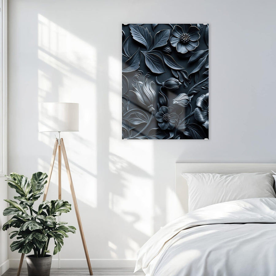 Maße Wandbild - Relief in Anthrazitblau - Hochformat