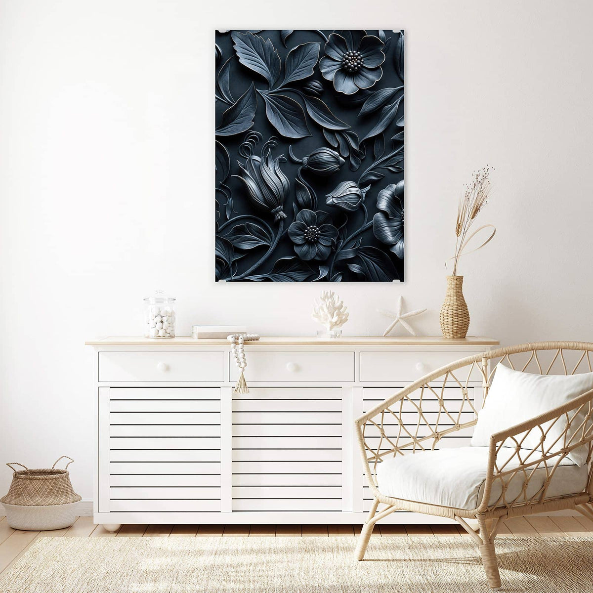 Aufhängung liegt bei – Motiv später wechselbar – Wandbild - Relief in Anthrazitblau - Hochformat