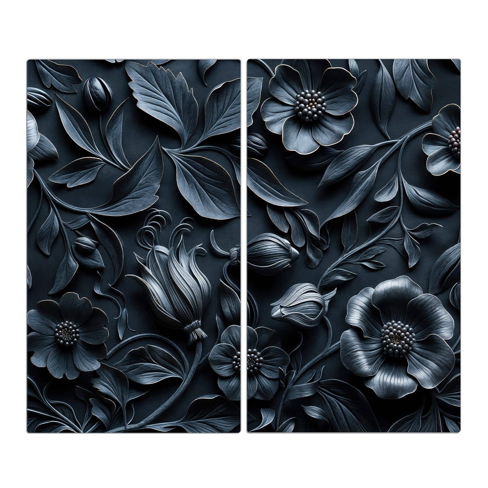 2-teilige Abdeckplatte für Ceranfeld mit Florales Muster-Motiv in der Frontansicht #grösse_2-Teilig (60x52cm)