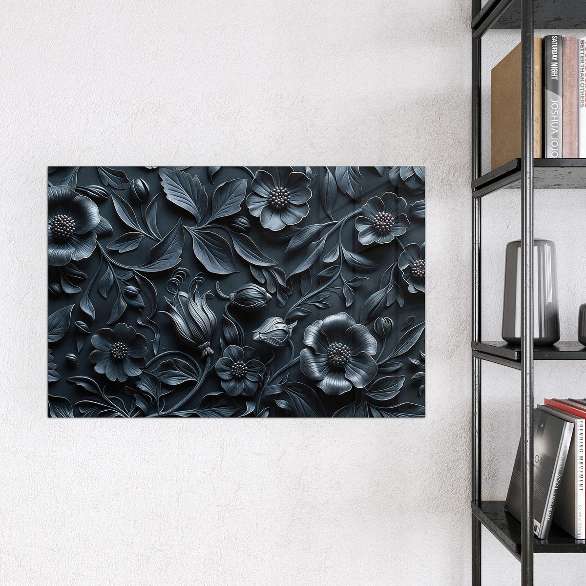 Magnettafel - Relief in Anthrazitblau – Blütenrelief in Anthrazit und Blau