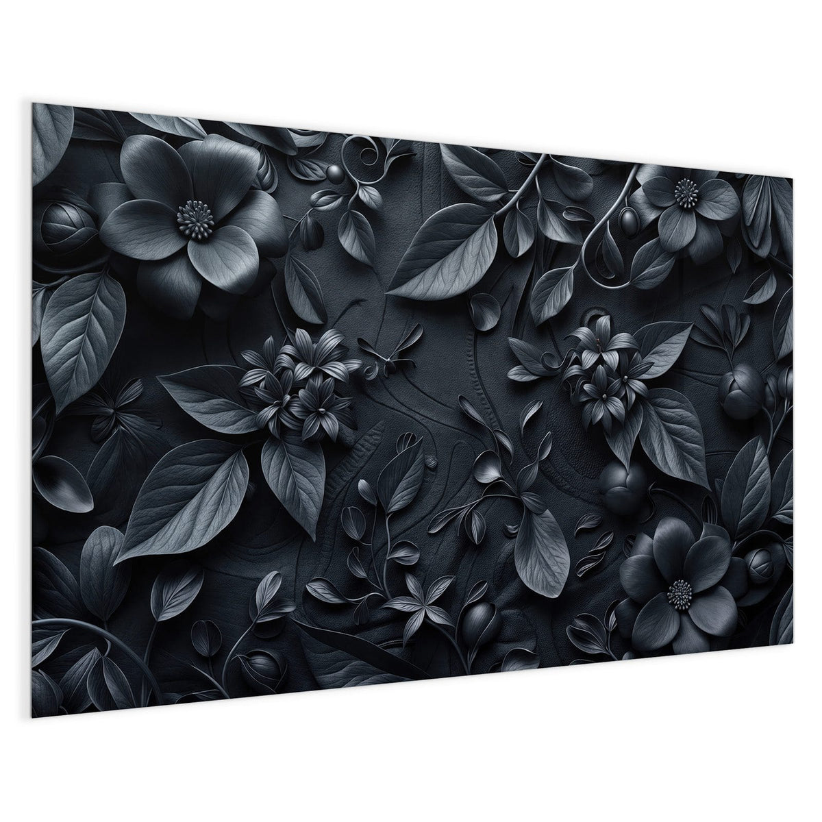 4 mm Glas statt lackiertem Blech – Magnettafel - Blütenrelief in Schwarz