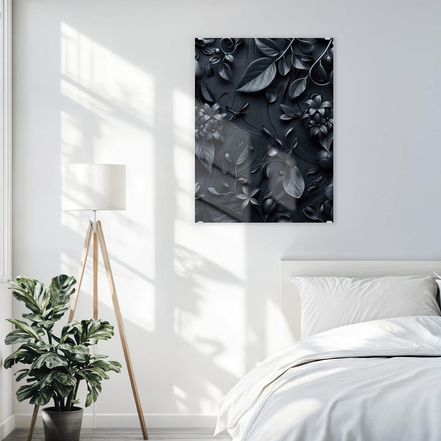 Maße Wandbild - Blütenrelief in Schwarz - Hochformat