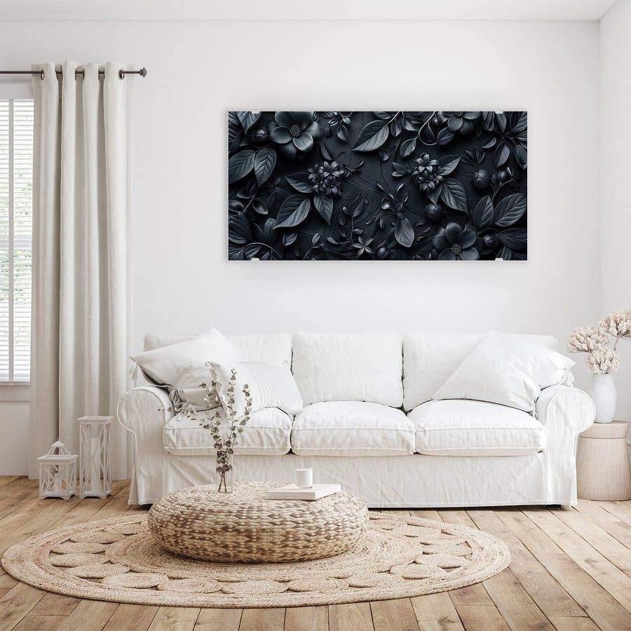 Maße Wandbild - Blütenrelief in Schwarz - Querformat