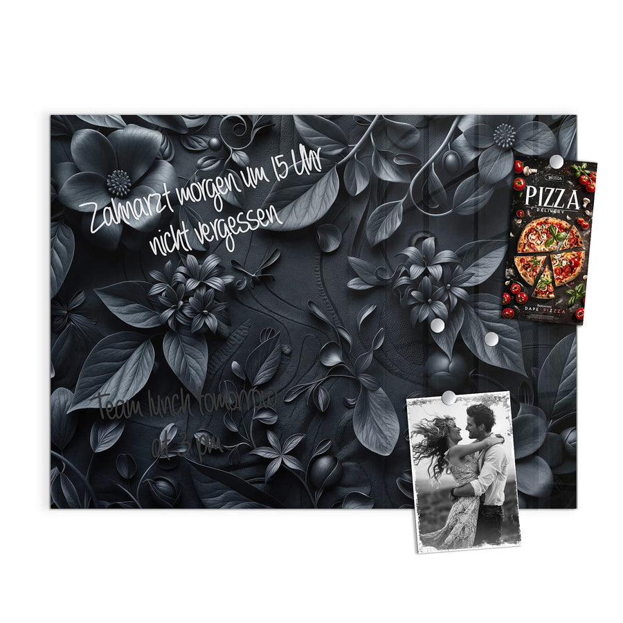 Maße Magnettafel - Blütenrelief in Schwarz