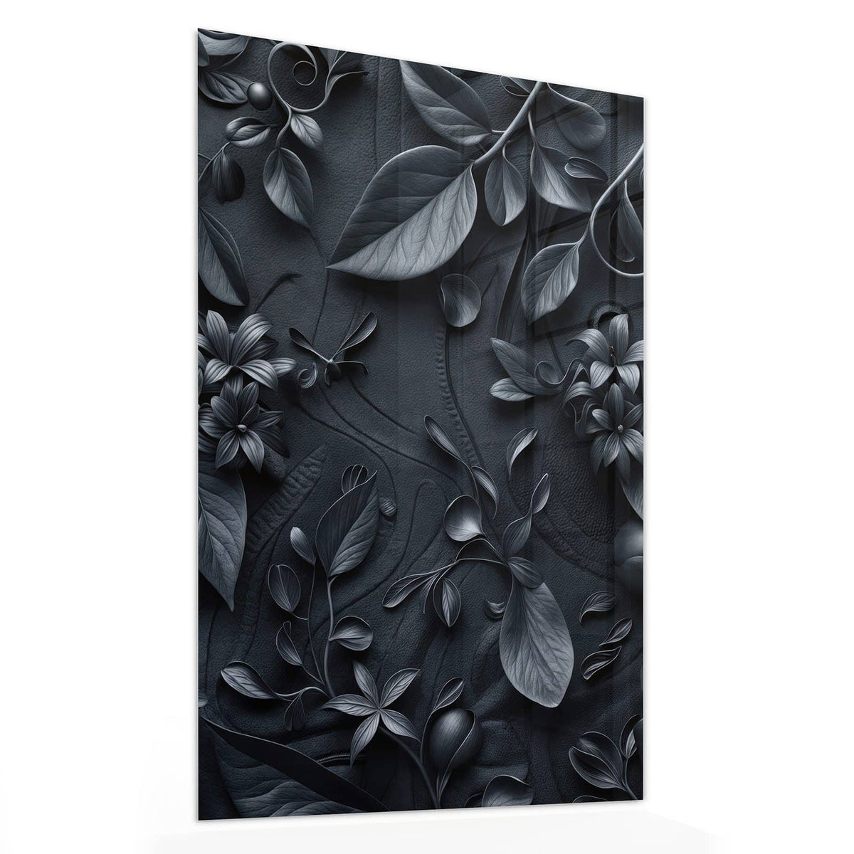 11 Größen – von 30 × 60 bis 60 × 150 cm – Wandbild - Blütenrelief in Schwarz - Hochformat
