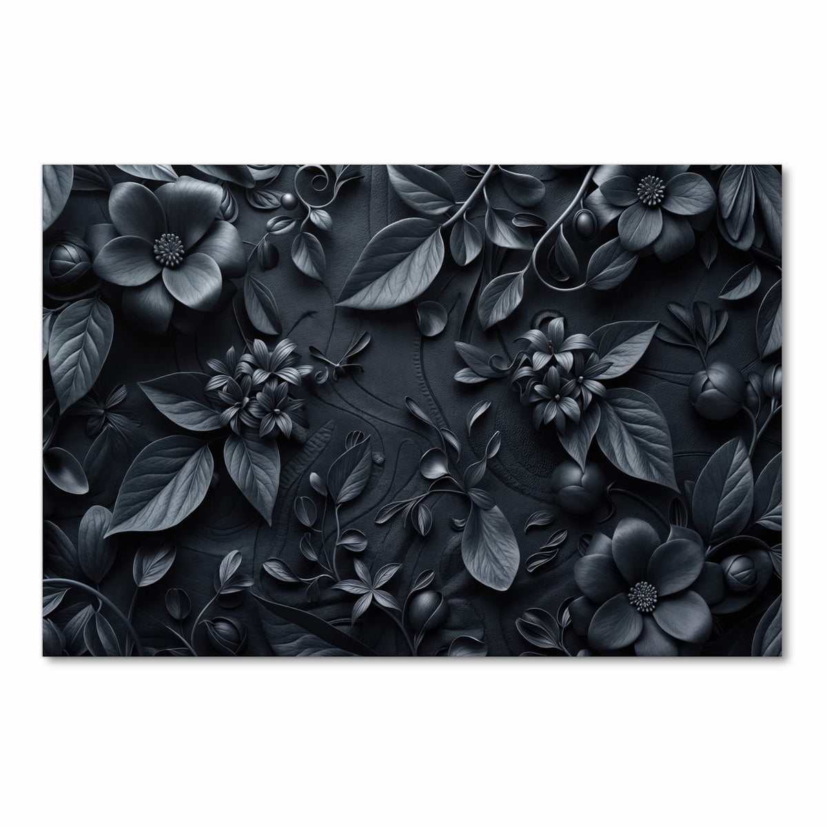 Flacher waschbarer Küchenteppich mit Motiv Blumenmuster Dunkel in Frontansicht