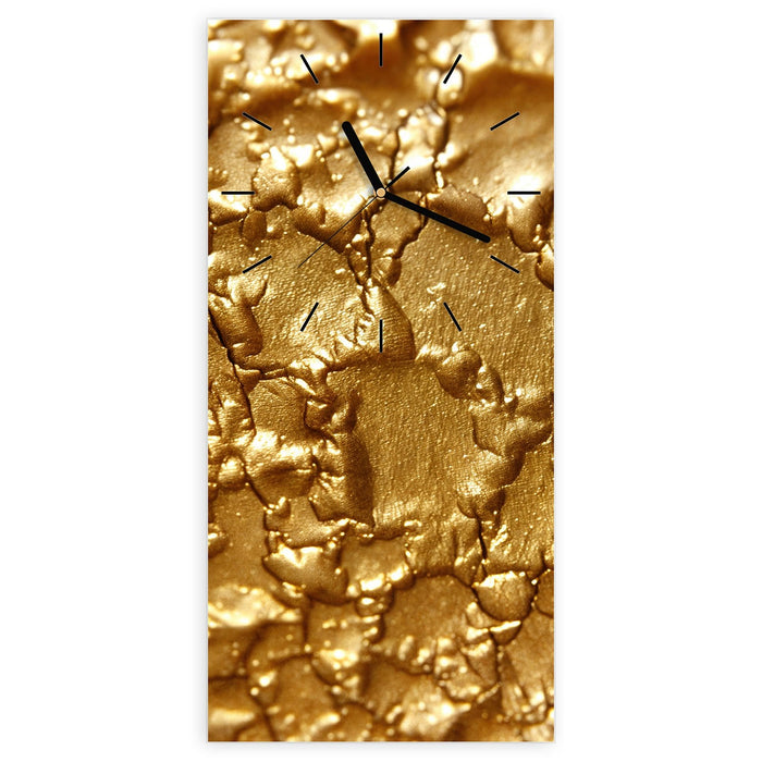 Wanduhr Goldene Struktur aus Glas – Hochformat 30 × 60 cm mit Ziffernblatt Linie
