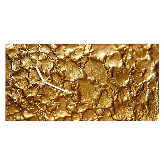 Wanduhr Goldene Struktur aus Glas – Querformat 60 × 30 cm mit Ziffernblatt Elegant