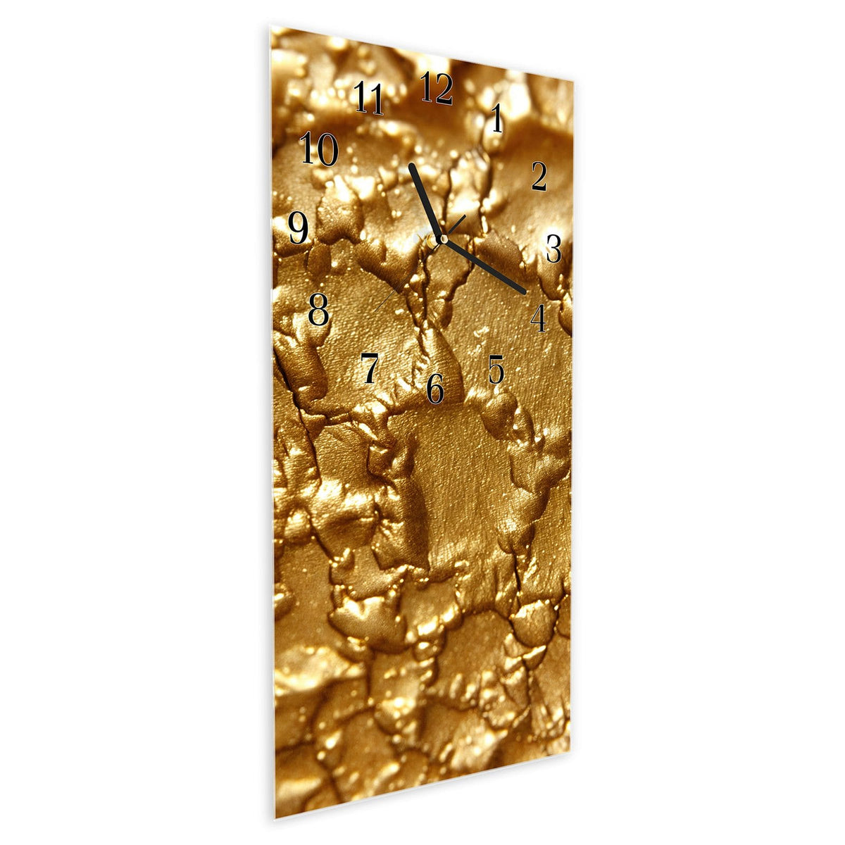 Vormontiert – mit Schwebeeffekt – Wanduhr Goldene Struktur aus Glas – Hochformat 30 × 60 cm
